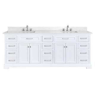 84 in. W x 22 in. D x 39 in. H Double Sinks Freestanding Bath Vanity in White with White Engineered Stone Top | The Home Depot