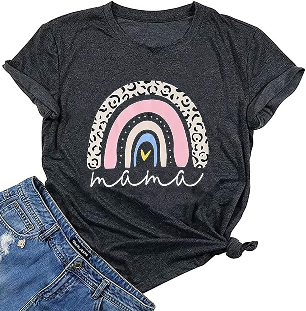Mama Graphic T Shirt for Women Casual Mom Graphic Tees Leopard Mama Shirts Tops | Amazon (US)