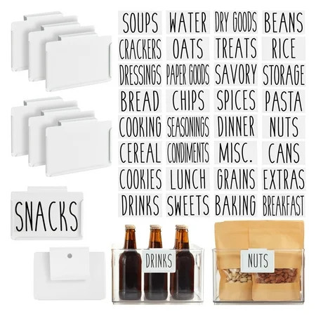 Talented Kitchen 8 Pack Metal Basket Labels Clip On Holders with 40 Pantry Labels for Storage Bins Bin Clips Labels for Kitchen Organization and Storage White | Walmart (US)