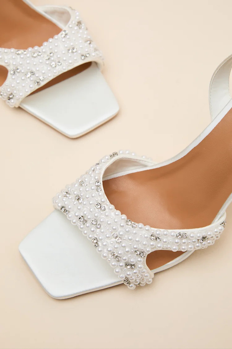 Jenni White Satin Beaded Ankle Strap High Heel Sandals | Lulus