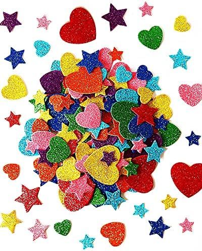 450 Pieces Colorful Glitter Foam Stickers Self Adhesive Stars Mini Heart Shapes Glitter Stickers,... | Amazon (US)