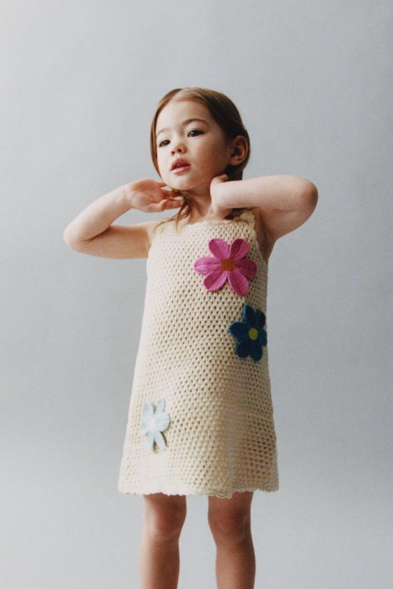 FLORAL CROCHET KNIT DRESS | Zara US