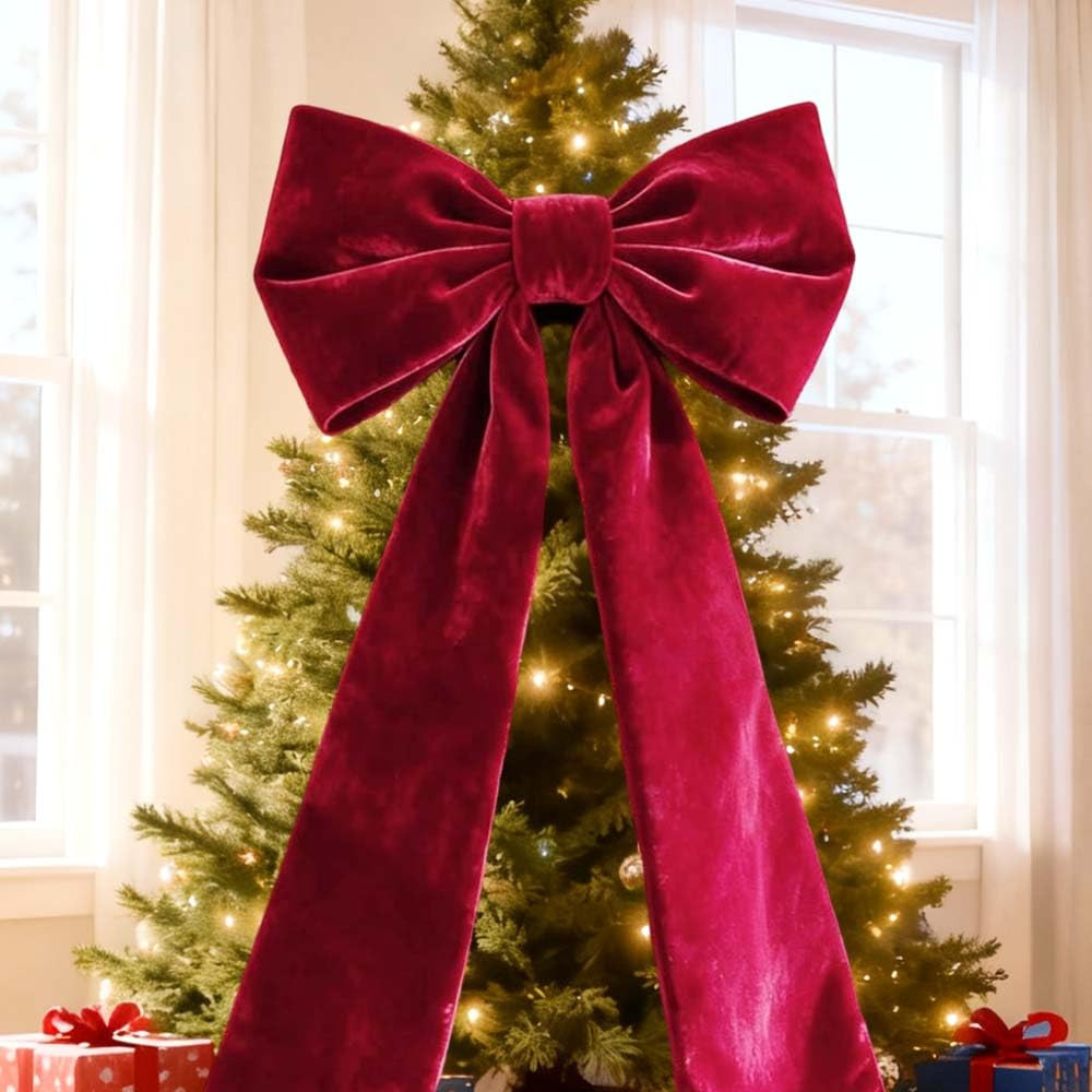 Extra Large Velvet Bows Christmas Tree Topper Decor, Tree Toppers Big Bows for Home Wreath Mantle... | Amazon (US)