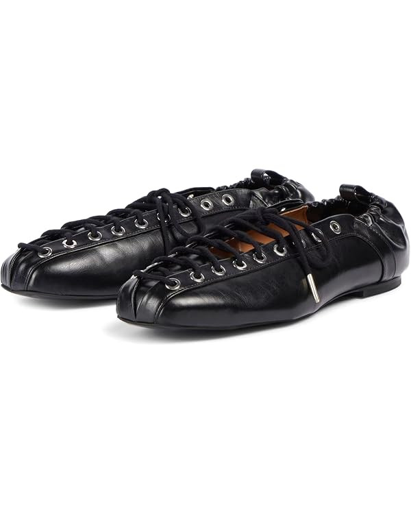 Agodor Lace-Up Ballet Flats Leather Ballerina Flat for Women Slip on Square Round Closed Toe Comf... | Amazon (US)