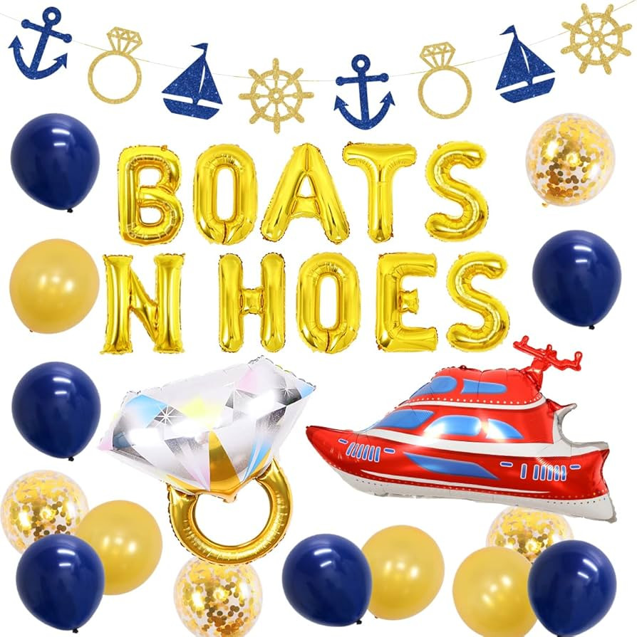 Boats n Hoes Bachelorette Party Decorations Gold Nautical Party theme Decorations for Adults Brid... | Amazon (US)