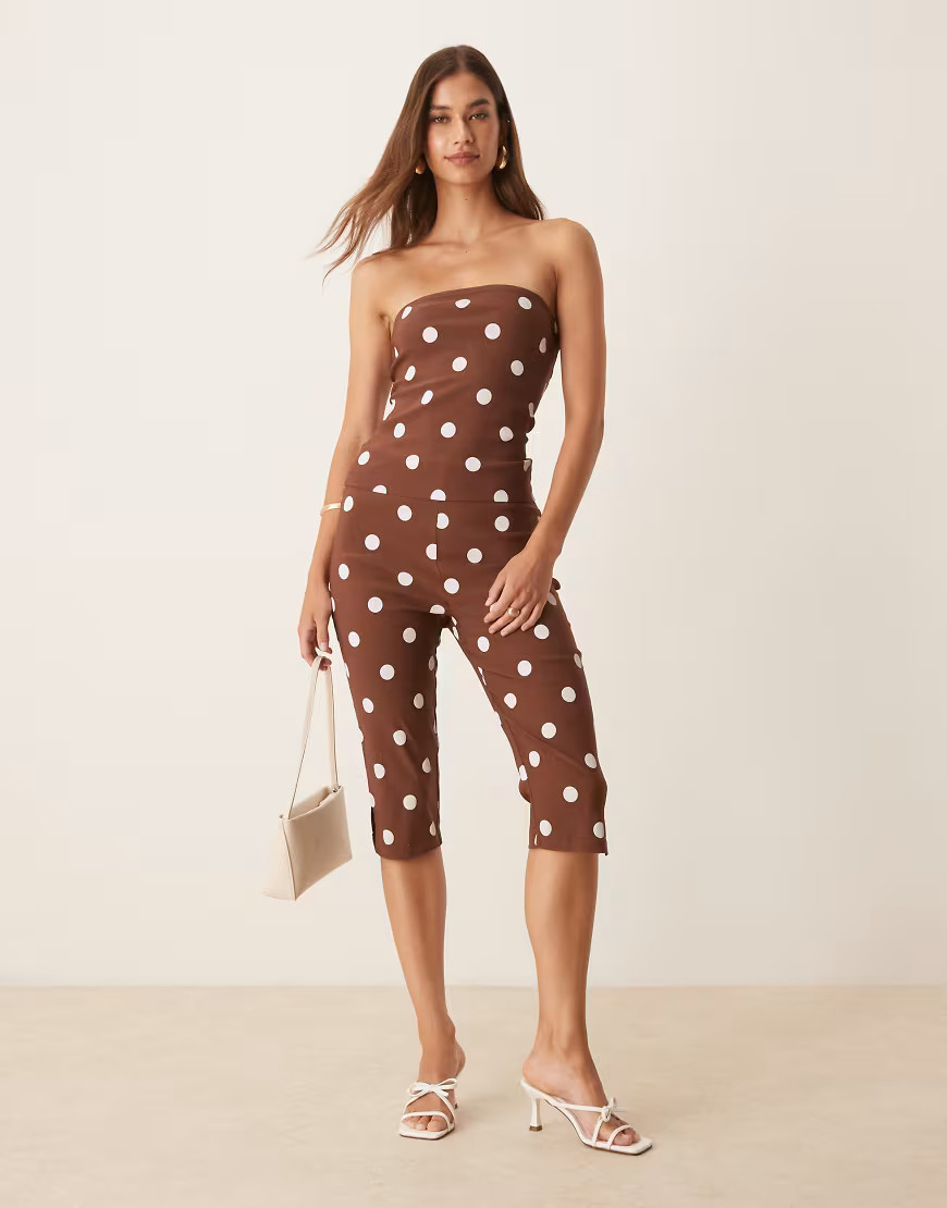 ASOS DESIGN polka dot bengaline capri pants in brown | ASOS (Global)