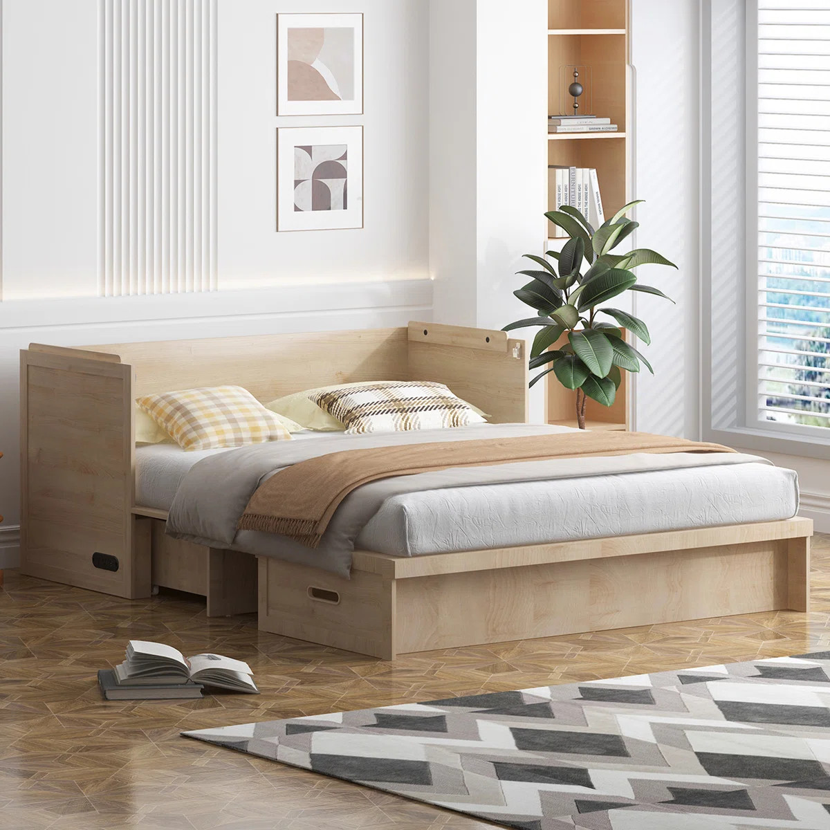 Queen Farmhouse Murphy Bed with Storage & Charging | Space-Saving Cabinet Bed for Guest Room, Apa... | Wayfair North America