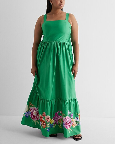 Floral Square Neck Bow Back Tiered Maxi Dress | Express