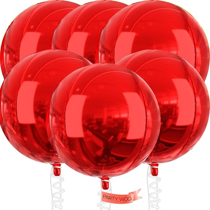 PartyWoo Red Foil Balloons 6pcs 32 Inch Large Round Foil Big Giant 4D Jumbo Inflatable Mirror Bal... | Amazon (US)