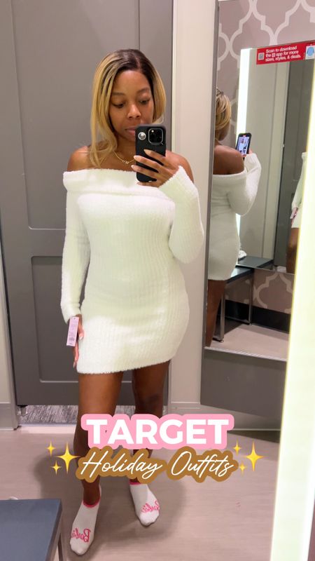 I’m starting to look for holiday outfits, and this cream off the shoulder sweater dress from target is so cute! 🎄🎁✨ it comes in purple too.

I am wearing it in a size small, and it’s $30 regular price. Right now target still has 30% off all the clothing and accessories, so I got it on sale for $21 🙌🏾😩.

The material is super soft and cozy, and the dress is very stretchy. I love how figure hugging it is, this would be a great Christmas date dress 👀. I will be styling this with a few different winter outfits this season.

#LTKHoliday #LTKVideo #LTKfindsunder50