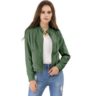INSPIRE CHIC Women's Stand Collar Zip Up Biker Lightweight Moto Jacket Army Green Medium | Target