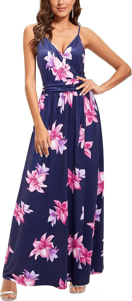 Newshows Women's Summer V Neck Spaghetti Strap Sleeveless Casual Split Long Maxi Dress | Amazon (US)