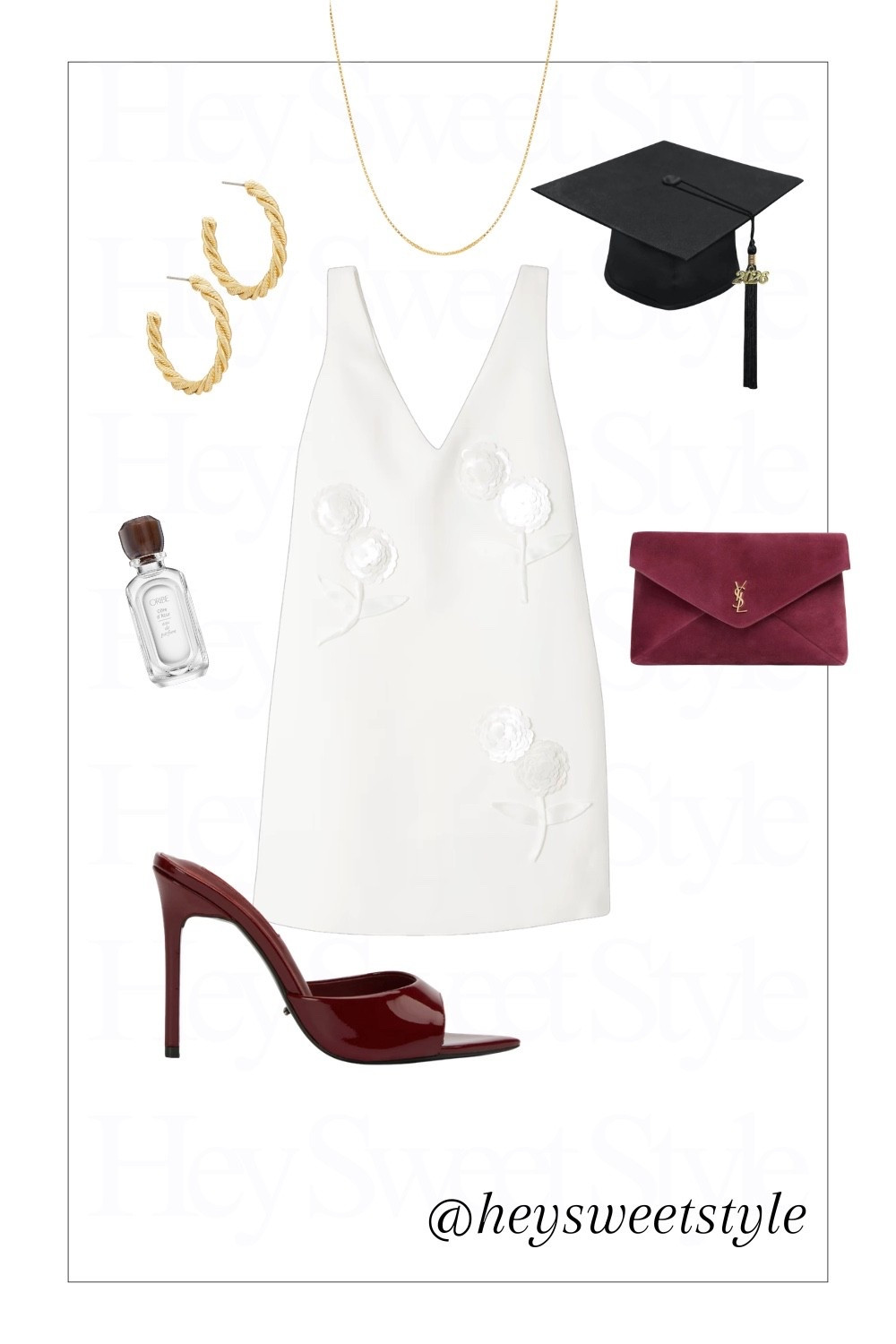 Mini dress & burgundy accessories | 10 College Graduation Outfit Ideas 🎓