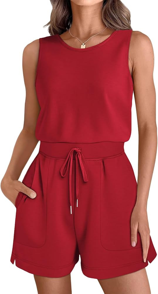 AUTOMET Womens Rompers Summer Casual Outfits 2024 Sleeveless Shorts Jumpsuits Clothing With Pocke... | Amazon (US)