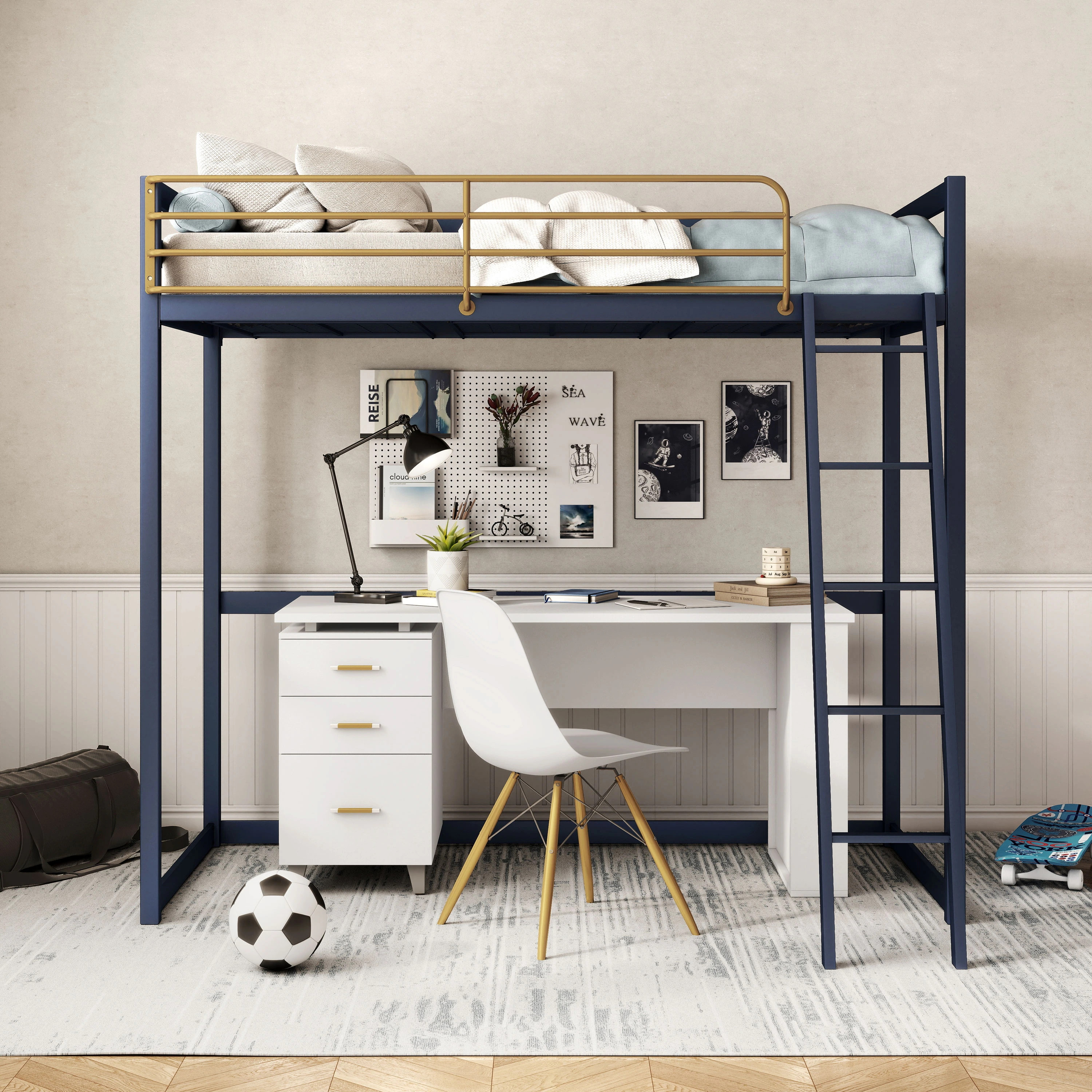 Furniture of America Haven Metal Loft Bed with Gold Rail - Grey - Twin | Overstock