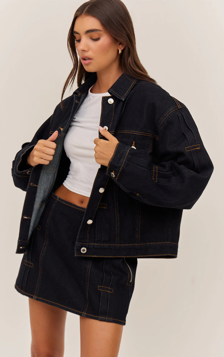 Raw Indigo Pleat Detail Boxy Denim Jacket | Denim | PrettyLittleThing UK