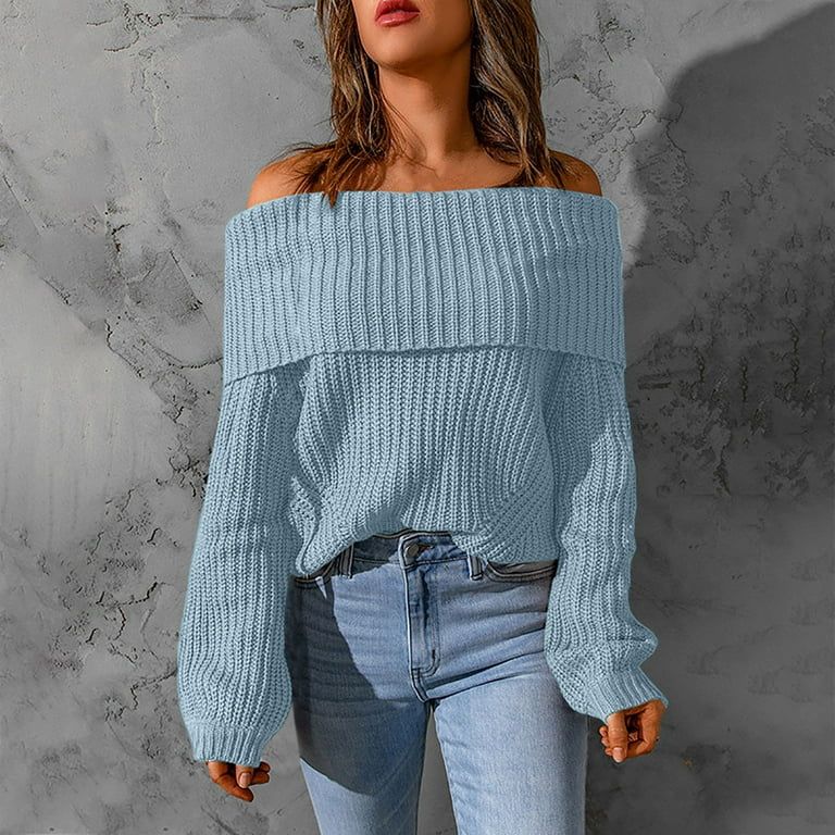 Off Shoulder Sweaters for Women Fall Casual Pullover Long Sleeve Elegant Blouses Knitted Solid Ju... | Walmart (US)