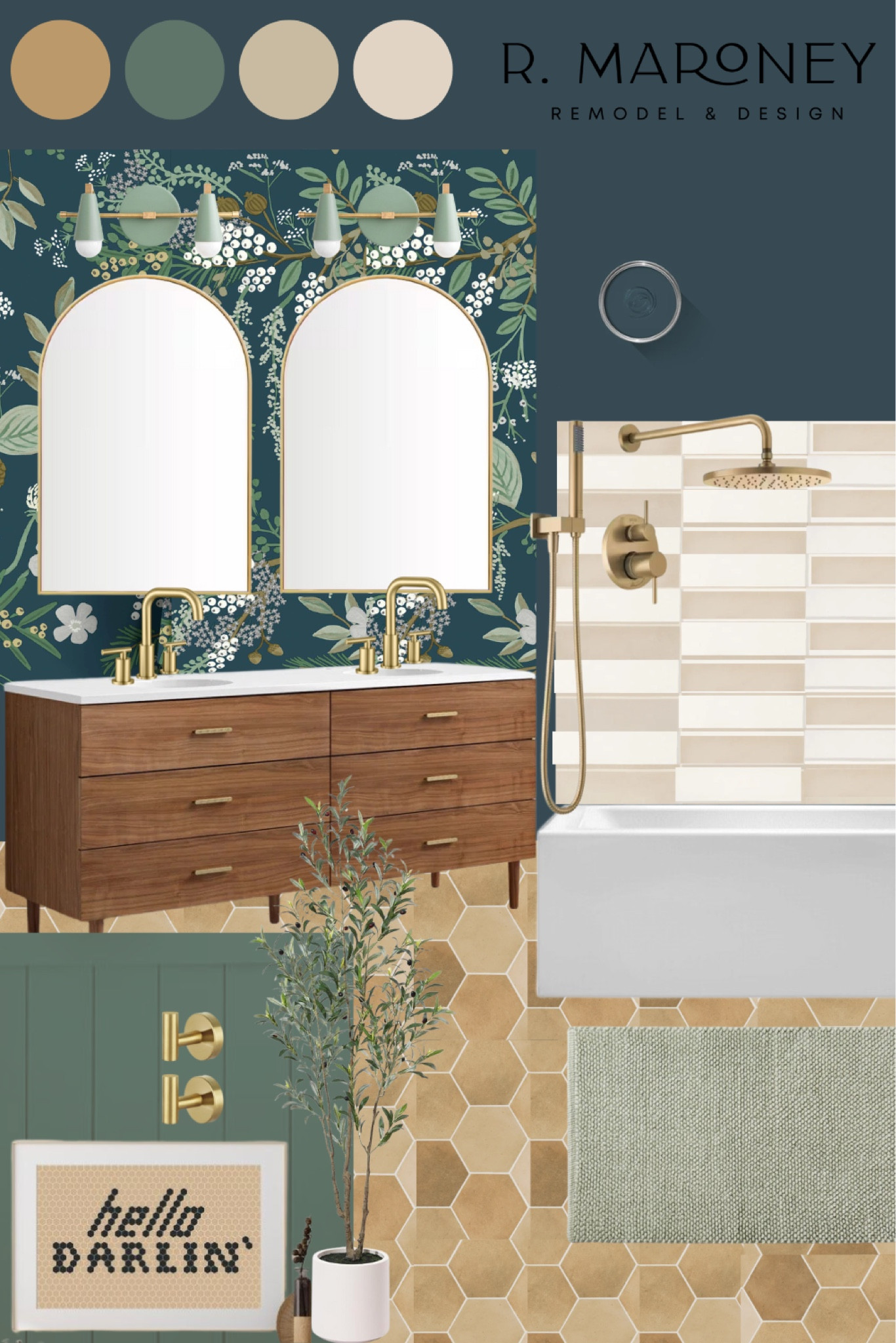 Deep, elevated, checkerboard and wallpaper bathroom with terracotta inspired floors and touches of blues and greens. Designed by R. Maroney Remodel & Design.

#LTKFindsUnder100 #LTKHome