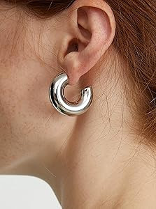 CONRAN KREMIX Chunky Gold Hoops Earrings for Women,Thick 18K Real Gold Circle Open Hoop,Lightweig... | Amazon (US)