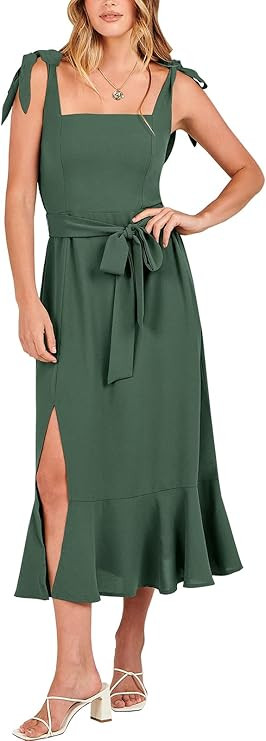 ANRABESS Women's Elegant Bridesmaid Dresses Square Neck Ruffle Split Midi Formal Dress for Weddin... | Amazon (US)