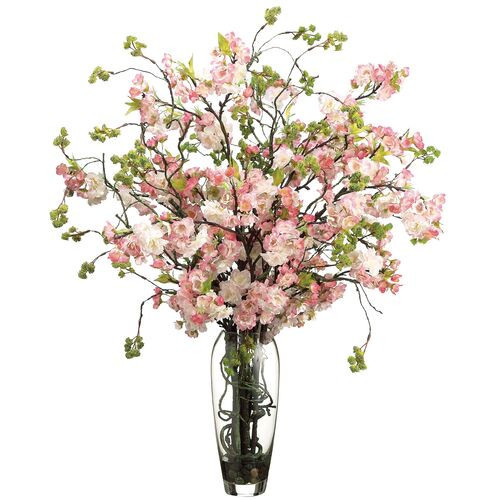 35" Cherry Blossom Arrangement with Vase - Faux - Pink | One Kings Lane