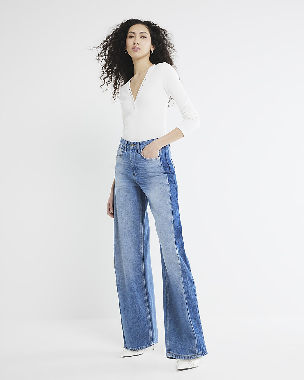 Blue Denim Side Stripe Barrel Jeans | River Island UK & IE
