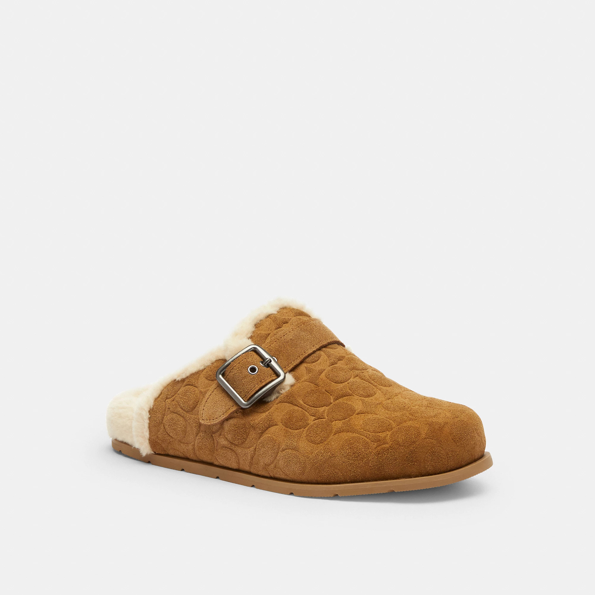 Coach Outlet Buckle Clog In Signature Suede - Brown, Size: 11 | Coach Outlet US