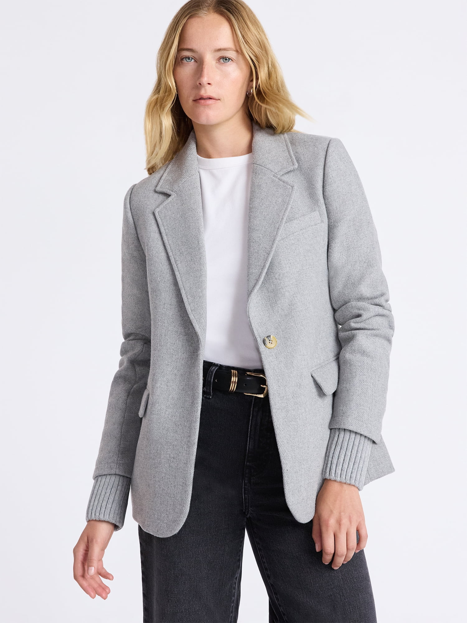 Free Assembly Women's Single Breasted Blazer with Ribbed Sweater Cuffs, Sizes XS-XXL | Walmart (US)