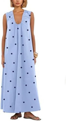 Women Sleeveless Ruched Maxi Dress Scoop Neck Long Elegant Dresses Wide Shoulder Strap Blouse Dre... | Amazon (US)