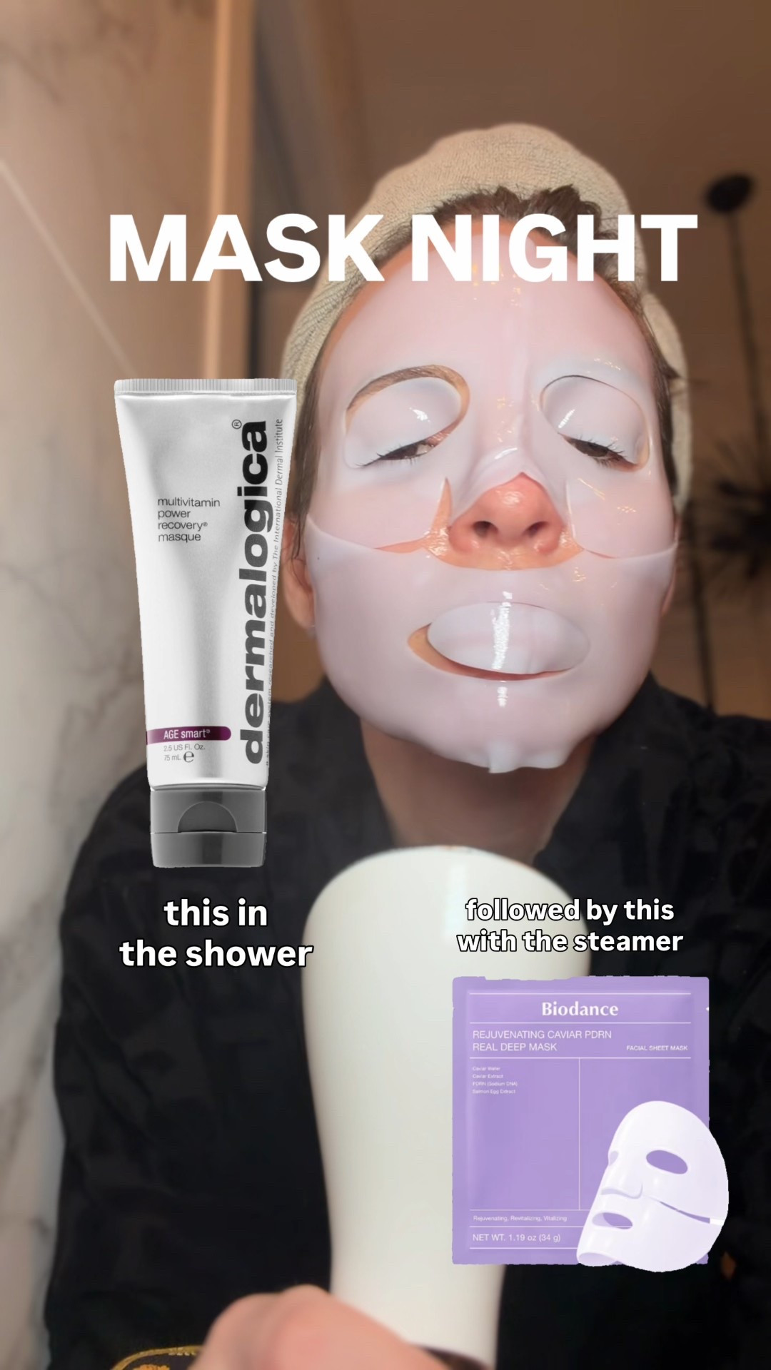 Mask night! Prepping my skin for NYE. The Dermalogica mask is packed with vitamins that boost brightness, hydration, and help your skin bounce back when it’s looking tired or dull. I use it when I want that “well-rested, actually drank water, haven’t been stressed in days” glow. Then the Biodance  mask is like an overnight, super-rich treat that helps firm and boost radiance while you sleep thanks to caviar extract and PDRN working deep into your skin. It leaves your complexion looking plumper and healthier in the morning — basically like you slept with a filter on but it’s real.  🤌🏻

#LTKOver40 #LTKBeauty #LTKselfcare