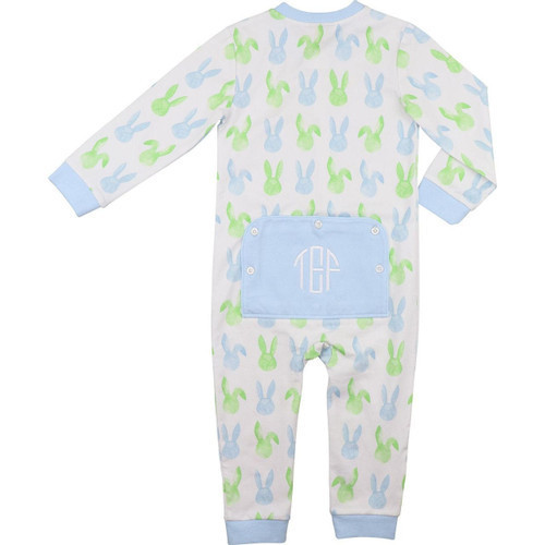 Blue And Green Bunny Print Zipper Pajamas | Cecil and Lou