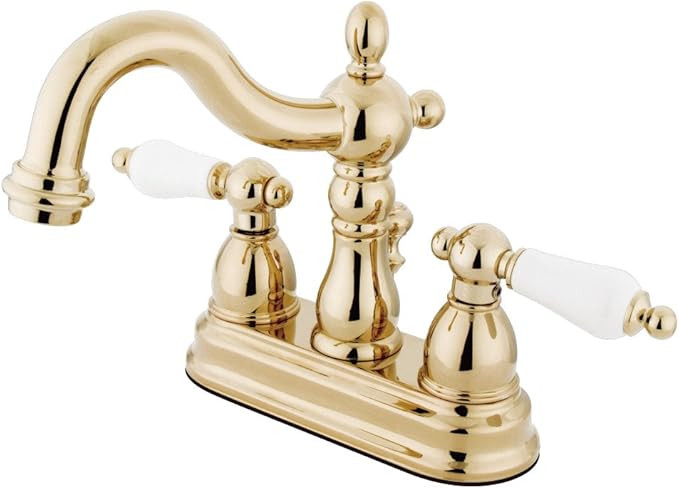 Kingston Brass KB1602PL Heritage 4-Inch Centerset Lavatory Faucet with Porcelain Lever Handle, Po... | Amazon (US)