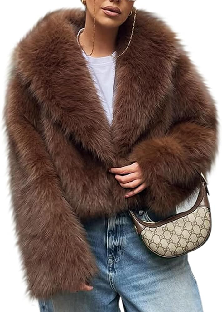 Arssm Women Fluffy Faux Fur Coat Long Sleeve Open-Front Winter Cropped Coat Short Fur Fuzzy Jacke... | Amazon (US)