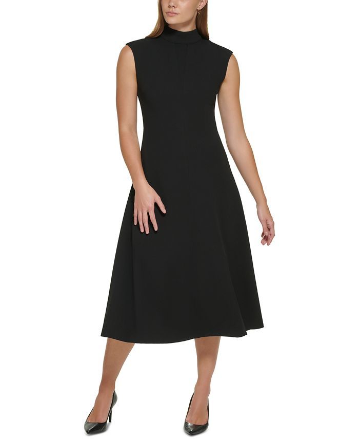 Calvin Klein Sleeveless Mock-Neck A-Line Dress & Reviews - Dresses - Women - Macy's | Macys (US)