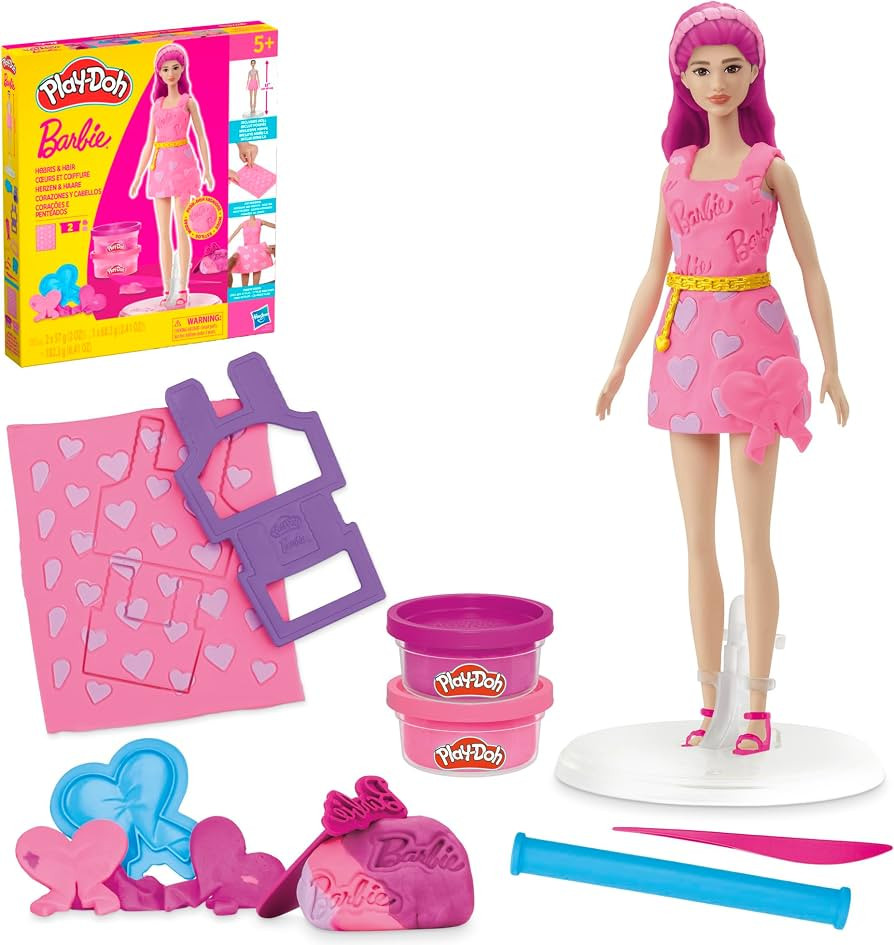 Play-Doh Barbie Hearts and Hair Set, Make Doll Clothes with Modeling Compound & 10 Fashion Access... | Amazon (US)