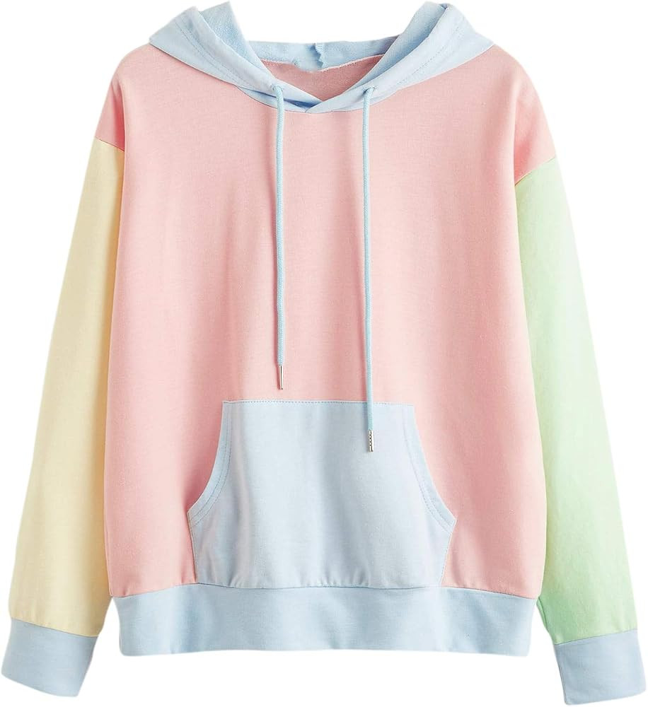 SweatyRocks Women's Causal Long Sleeve Color Block Hoodie Sweatshirt with Pocket | Amazon (US)