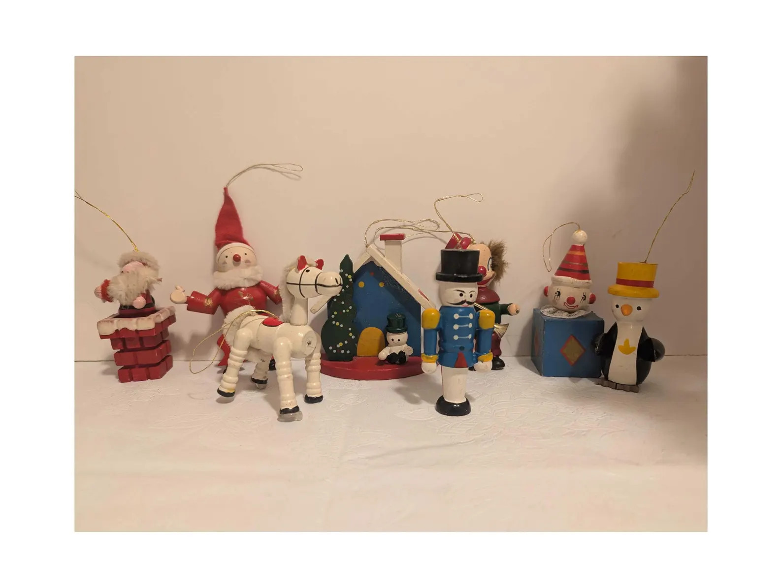 Lot of 8 Vintage Small Wood Handpainted Christmas Ornaments W Cords for Hanging - Etsy | Etsy (US)