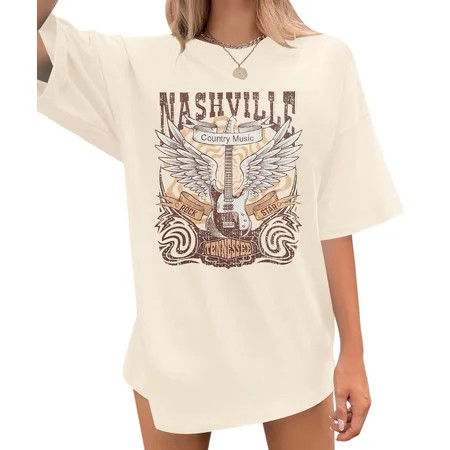 MOUSYA Womens Country Music Band Shirts Nashville Concert Graphic Tees Oversize Tops | Walmart (US)