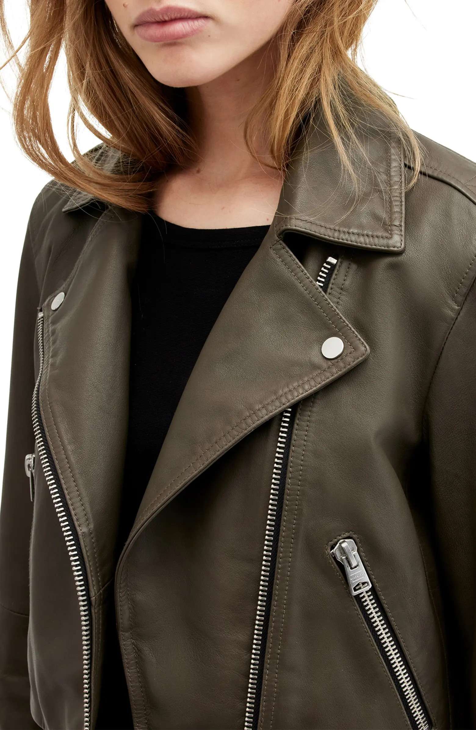AllSaints Dalby Crop Leather Biker Jacket | Nordstrom | Nordstrom