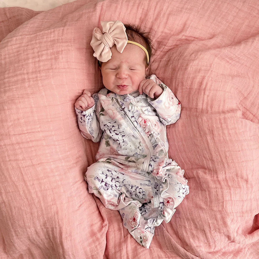 Henlee's Hydrangea Zipper Ruffle Footie* | Caden Lane