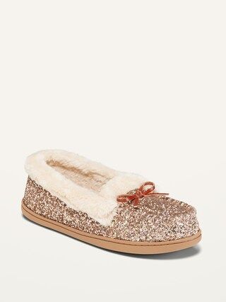 Glitter Faux-Fur Lined Moccasin Slippers for Women | Old Navy (US)