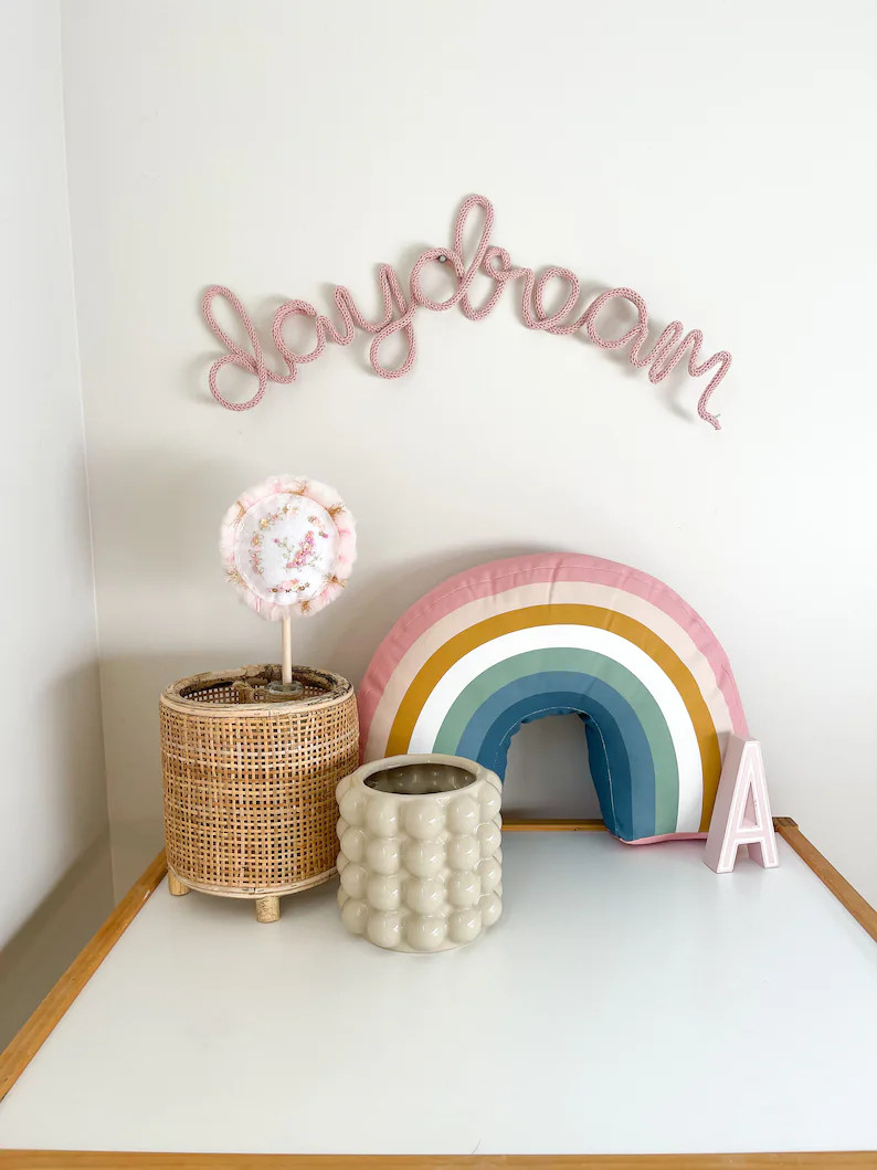 Daydream Wire Sign, Knitted Wire Words, Kids Scandi Decor, Metal Word Wall Art, Kids Room Wall De... | Etsy (US)