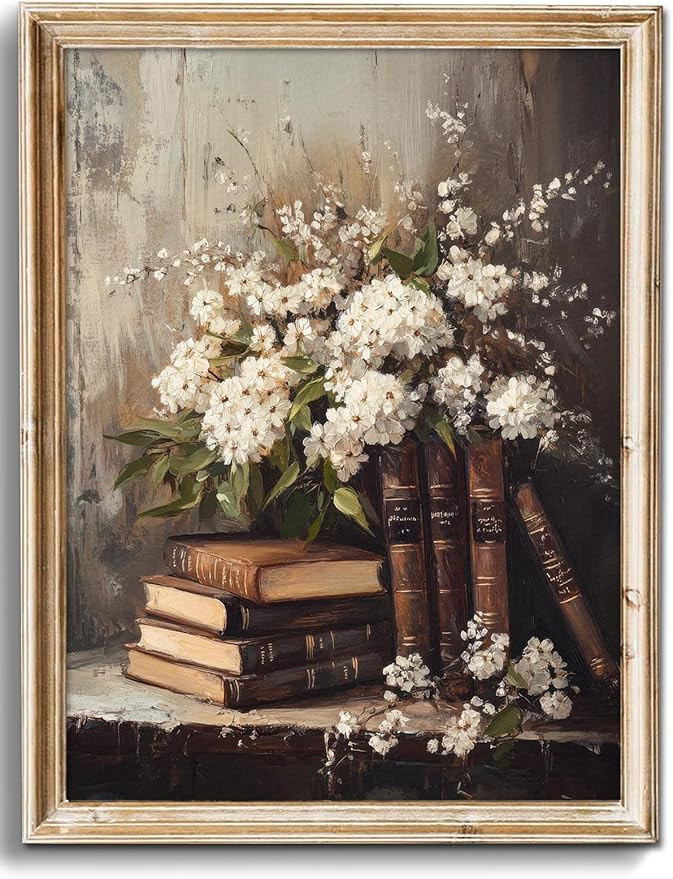 uniro Vintage Wall Art Prints, Moody Books and Flowers Wall Painting Canvas Prints, Antique Dark ... | Amazon (US)
