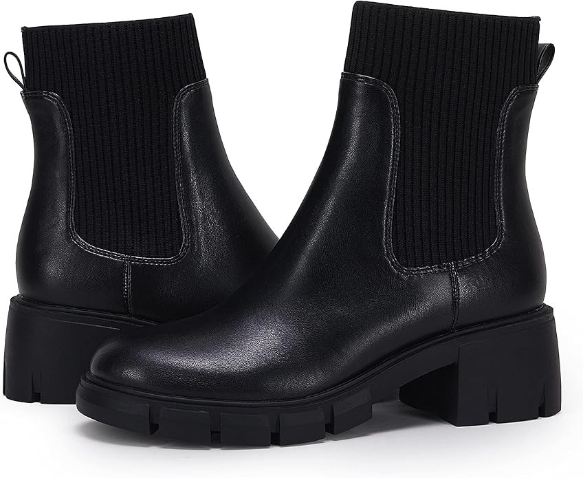 Ruanyu Womens Platform Ankle Boots Elastic Chunky Block Heel Chelsea Booties Lug Sole Non-Slip Co... | Amazon (US)