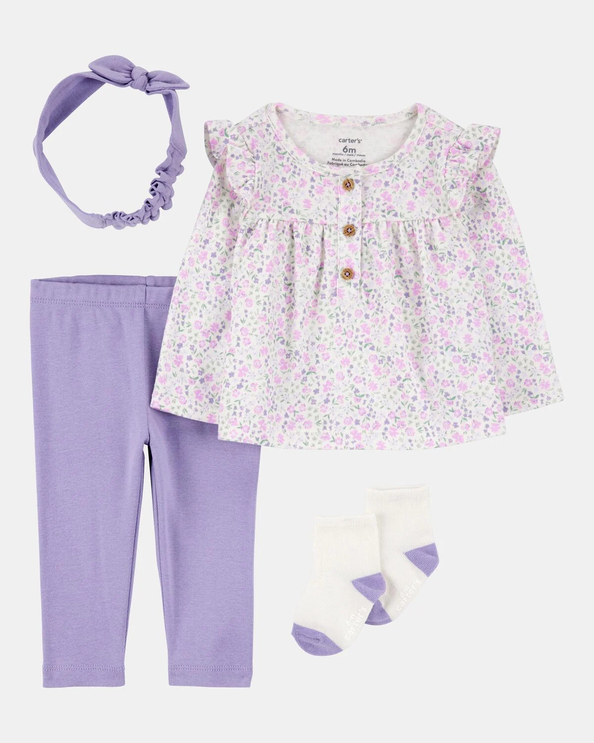 Baby Girl 4-Piece Floral Outfit Set - Purple | Carter's | Carter's Inc