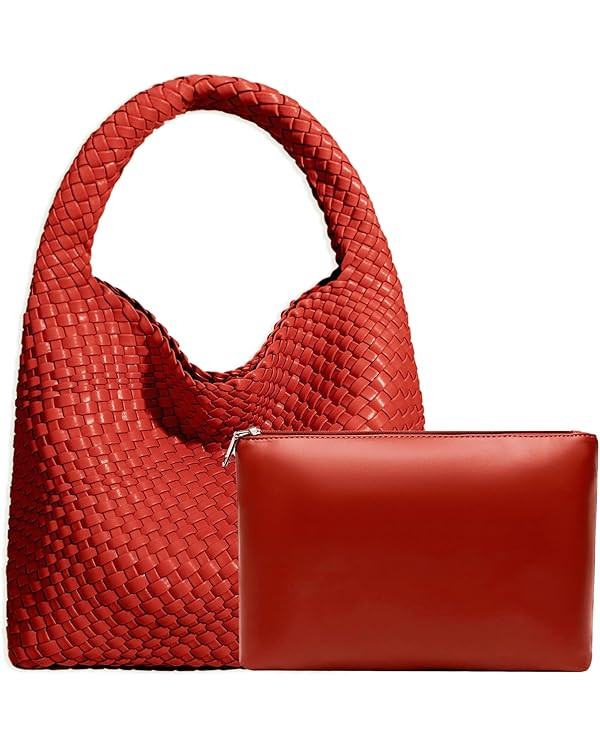 Women Vegan Leather Hand-Woven Tote Handbag Fashion Shoulder Top-handle Bag All-Match Underarm Ba... | Amazon (US)