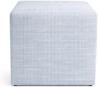 HomePop 19" Square Ottoman - Blue Pinstripe Fabric | Amazon (US)