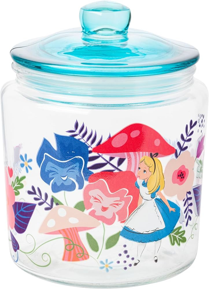 Silver Buffalo Disney Alice in Wonderland Flowers and Mushrooms Glass Cookie Snack Candy Jar with... | Amazon (CA)