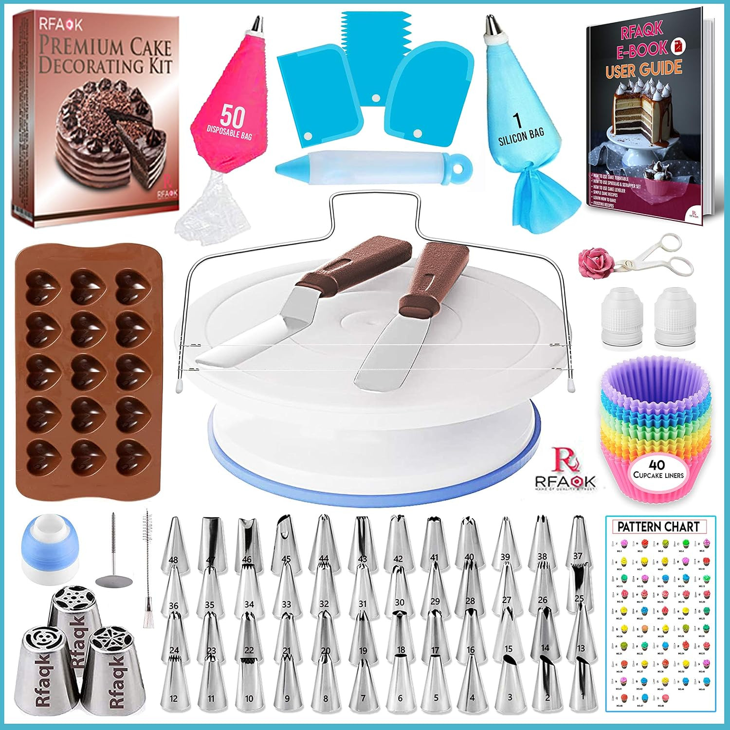 150 Pcs Cake Decorating Supplies Kit for Beginners-1 Turntable stand-48 Numbered icing tips with ... | Amazon (US)