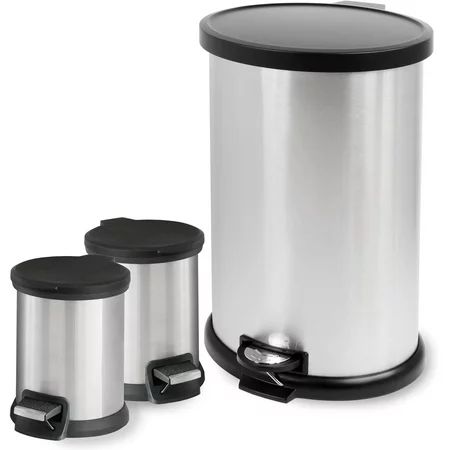 Mainstays 3-Piece Stainless Steel 1.3 Gal and 8 Gal Waste Can Combo | Walmart (US)